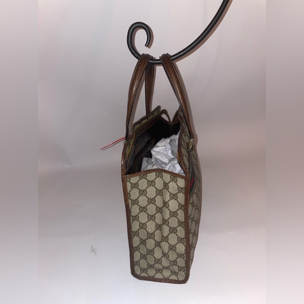 Gucci Sherry GG Monogram Canvas Handbag GG Signature Stripe Rare Bag - Picture 10 of 16